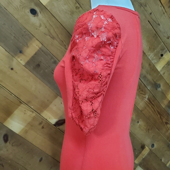 Forever 21 Red Bodycon Dress with Lace Sleeves - Picture 4 of 8